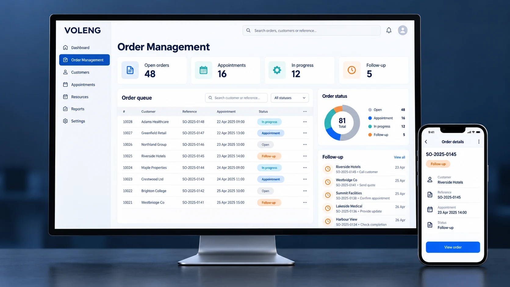 VOLENG Order Management — desktop & mobile